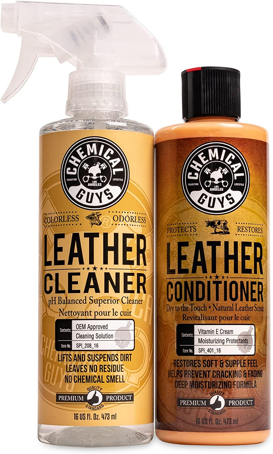 Chemical Guys SPI_109_16 Leather Cleaner and Leather Conditioner Kit for Use on Leather Apparel, Furniture, Car Interiors, Shoes, Boots, Bags & More (2-473 Ml Bottles)
