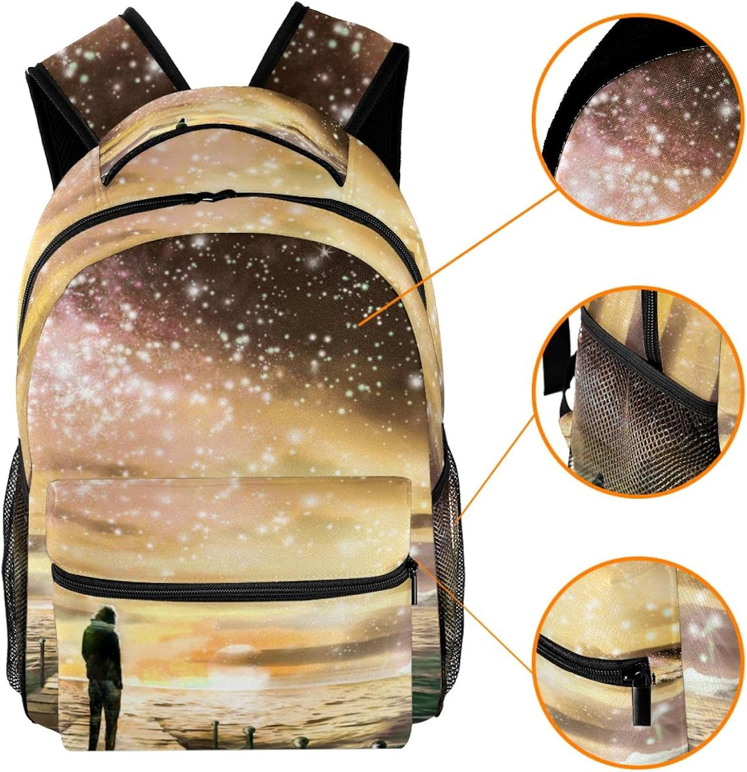 Illustration with Milky Way, Stars Backpack Students Shoulder Bags Travel Bag College School Tote Backpacks