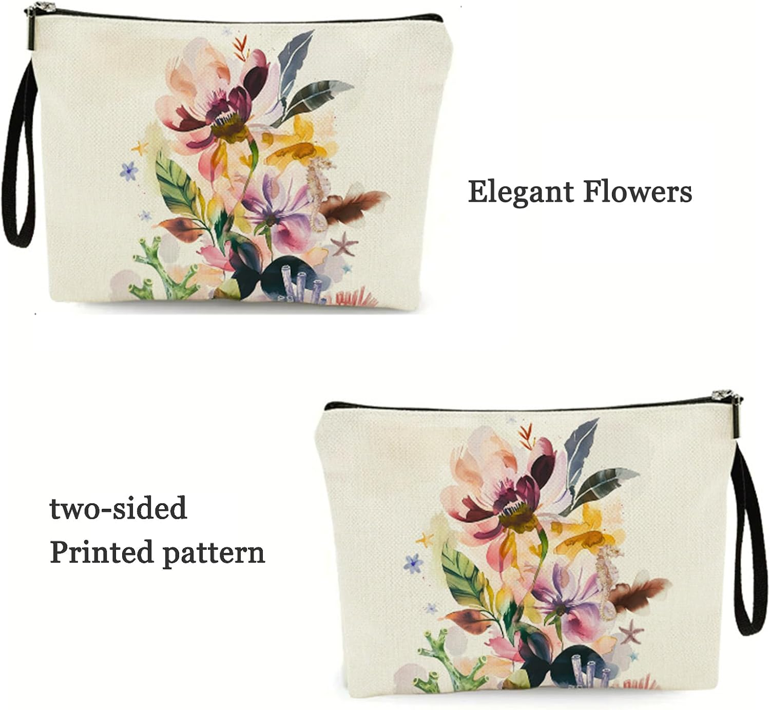 Botanical Flower Makeup Bags for Purse Zipper Cosmetic Pouch Large Travel Canvas Make up Organizer Tool Pouch for Women and Girls image number 4