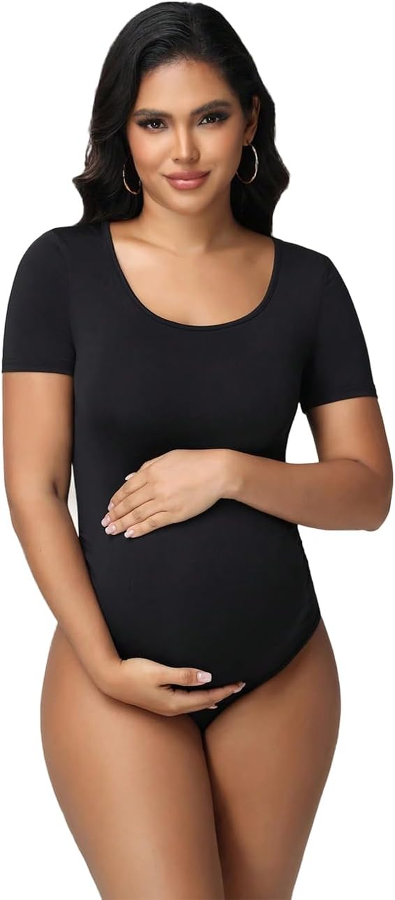 Justvh Maternity Bodysuit for Photoshoot Long Sleeve Sheer Mesh Pregnancy Bodysuit Maternity Photography Outfits