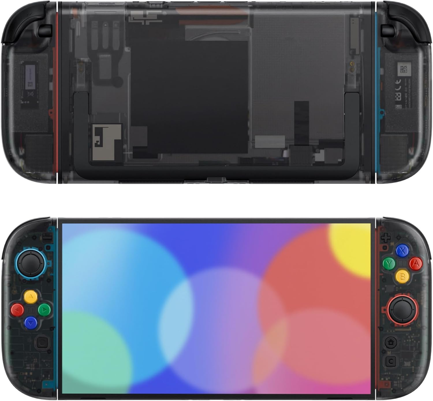 Extremerate DIY Shell Buttons for Nintendo Switch 2, Custom Console Rear Back Plate + Controller Faceplate with Decorative Strips ABXY Direction Keys for Joycon 2 - Essence Version - Clear Slate Black