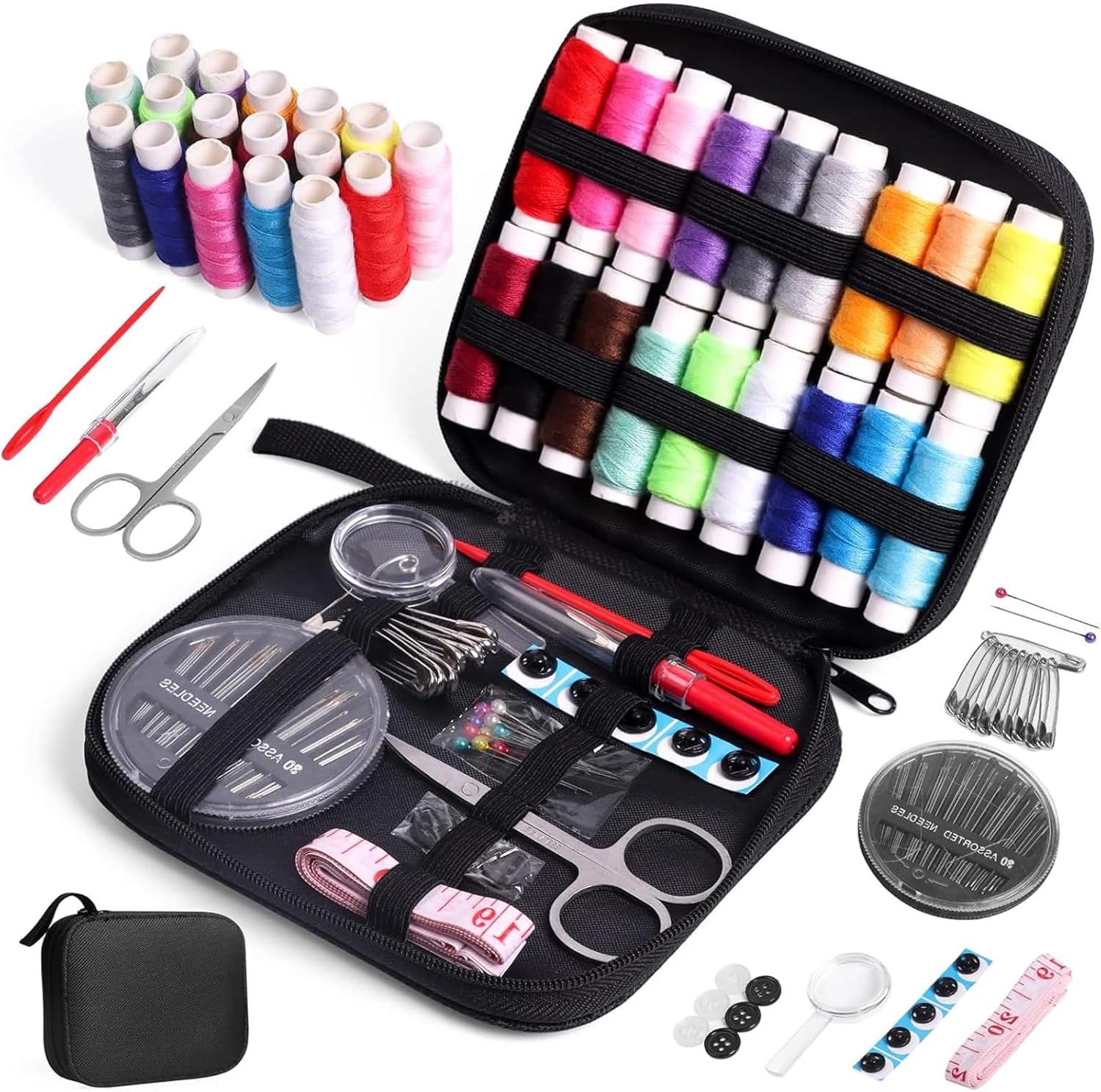 Bodbop XINGZHE 120-Piece Portable Sewing Kit with Case | Complete Sewing Supplies for Home, Travel & Emergency | Includes Threads (12 Colours), Scissors, Needles, Tape Measure, Buttons | Ideal for Adults, Beginners