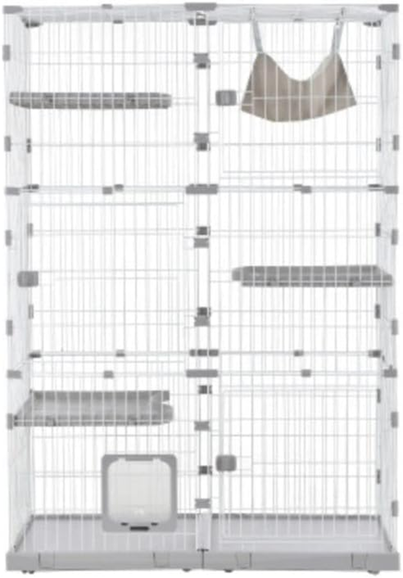 OSJ Cat Cage, 3 Tiers, Wide Design, Freely Combined, Stylish, Cat House, Answering Machine, Ladder, Protection, Escape Prevention, Easy Assembly, Multiple Heads, Steel, Pet Cage