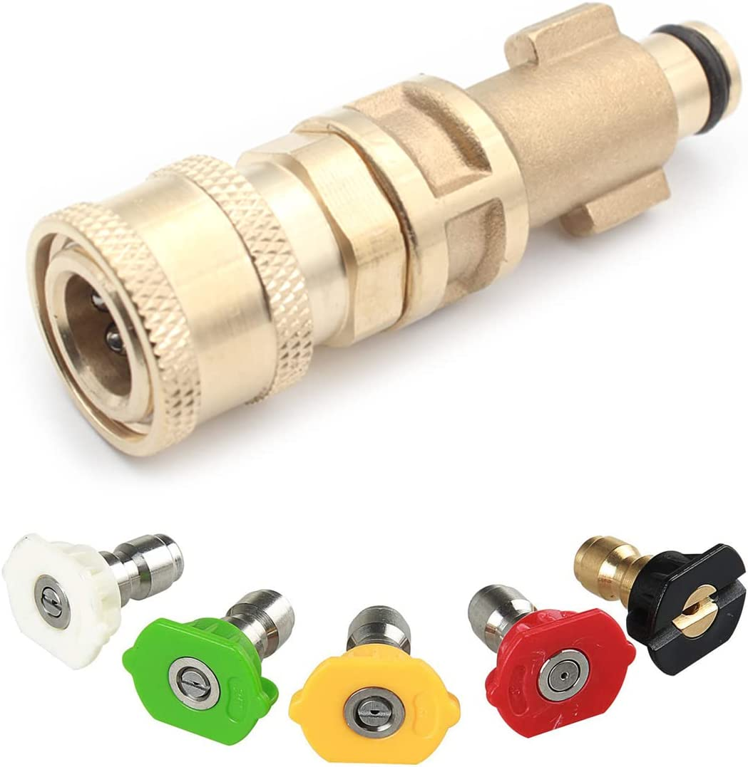 Brass Pressure Washer Gun Adapter,Electric Power Washer Accessory Part,1/4 Inch Quick Connector,With 5 Nozzle Tips,Compatible Bosch Greenworks...Short Replacement Wand (For Bosch/Husky/Greenworks...) image number 5
