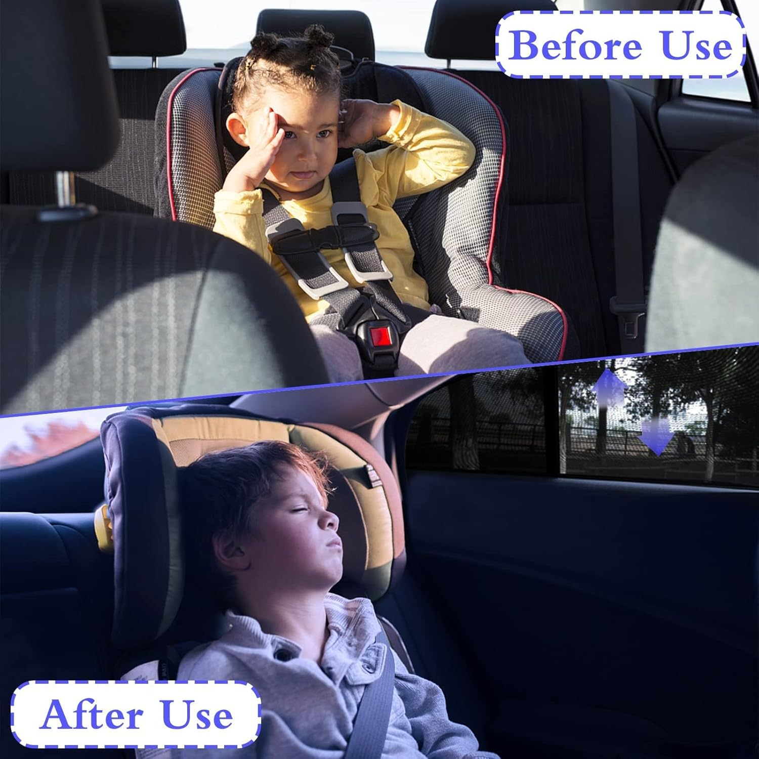 2Pcs Car Window Shades, Car Rear Elasticity Side Window Screens Sunshades, Stretch Breathable UV Ray Block Mosquito All-Round Protection for Children Kids Baby