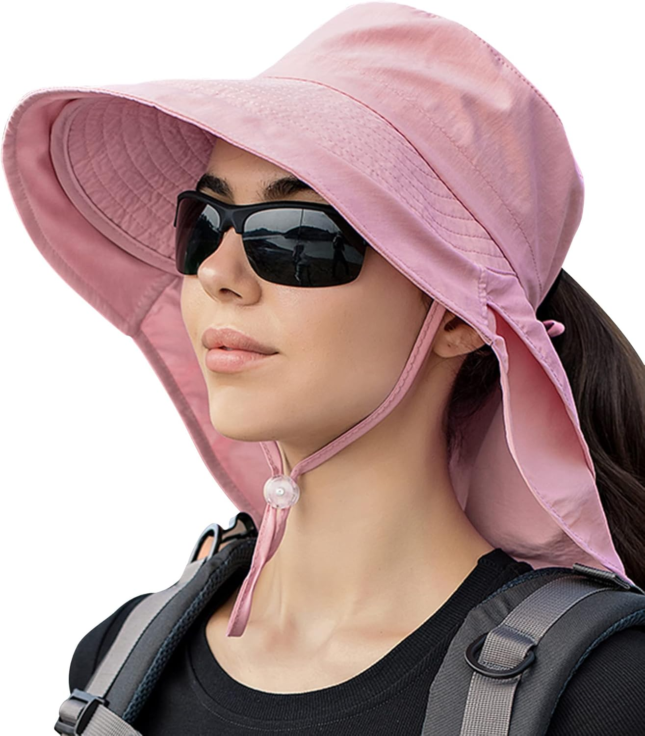 Legionnaires Women Sun with Ponytail Hole, Wide Brim UPF 50 UV Protection Summer Beach Hat with Neck Flap, Bucket Hat for Fishing, Hiking, Camping, Garden, Farming, Outdoor Exercise (Pink) image number 4