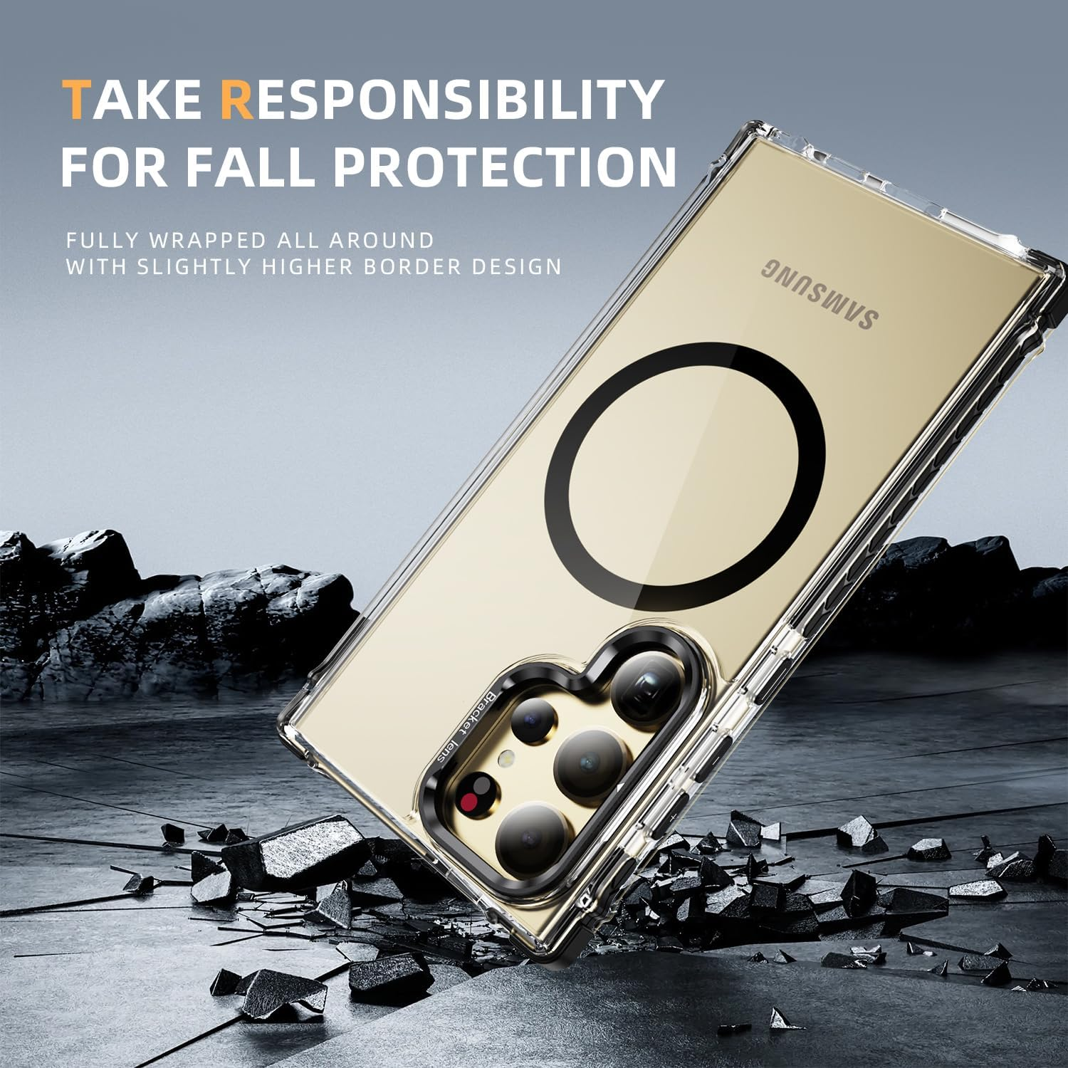 For Samsung S24 Ultra Case with Metal Camera Stand,Magnetic High-Transparency Full Protection Shockproof Case for Galaxy S24 Ultra（Black） image number 5