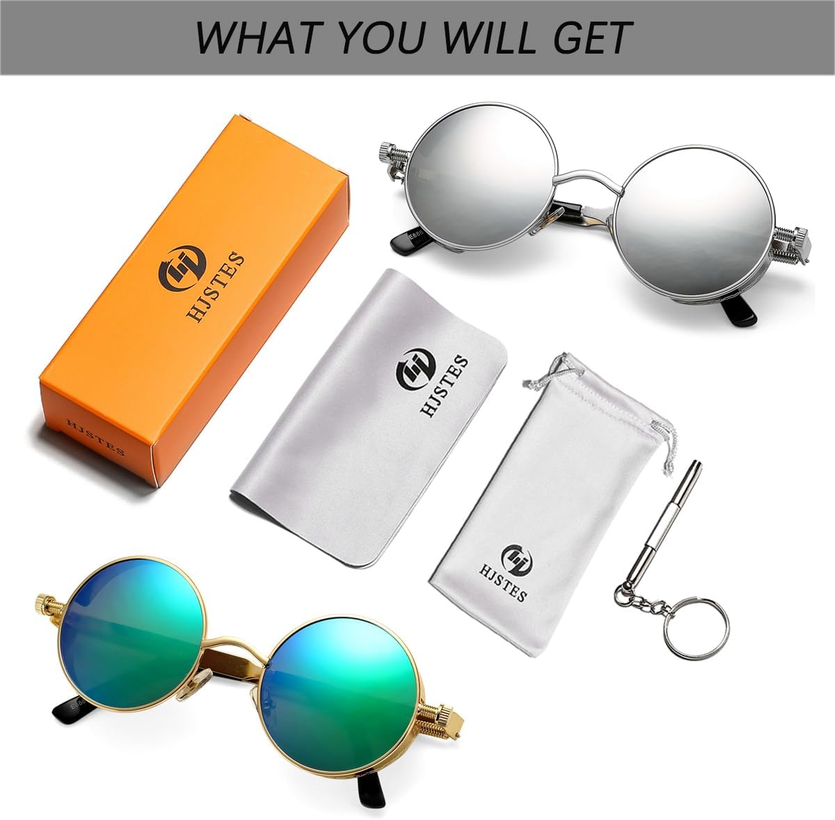 HJSTES Vintage round Steampunk Sunglasses for Women Men Circle Gothic Glasses Retro Metal Frame