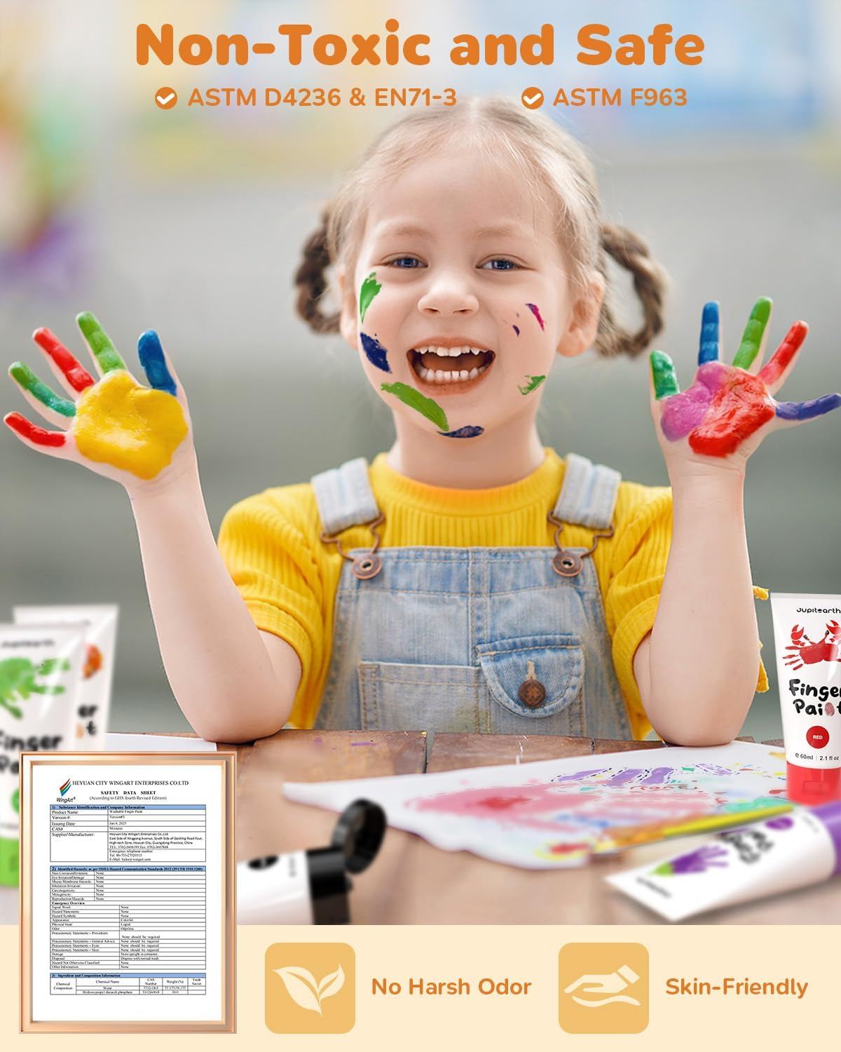 28 PCS Finger Paint, Washable Paint for Todllers 1-3, Non-Toxic 12 Vibrant Colors (1.22Fl Oz/36Ml ) , Palette, Apron, Brush, Eye Stickers, Baby Safe Paints for Hand and Feet, Safe Preschool Art Supplies for Kids image number 4