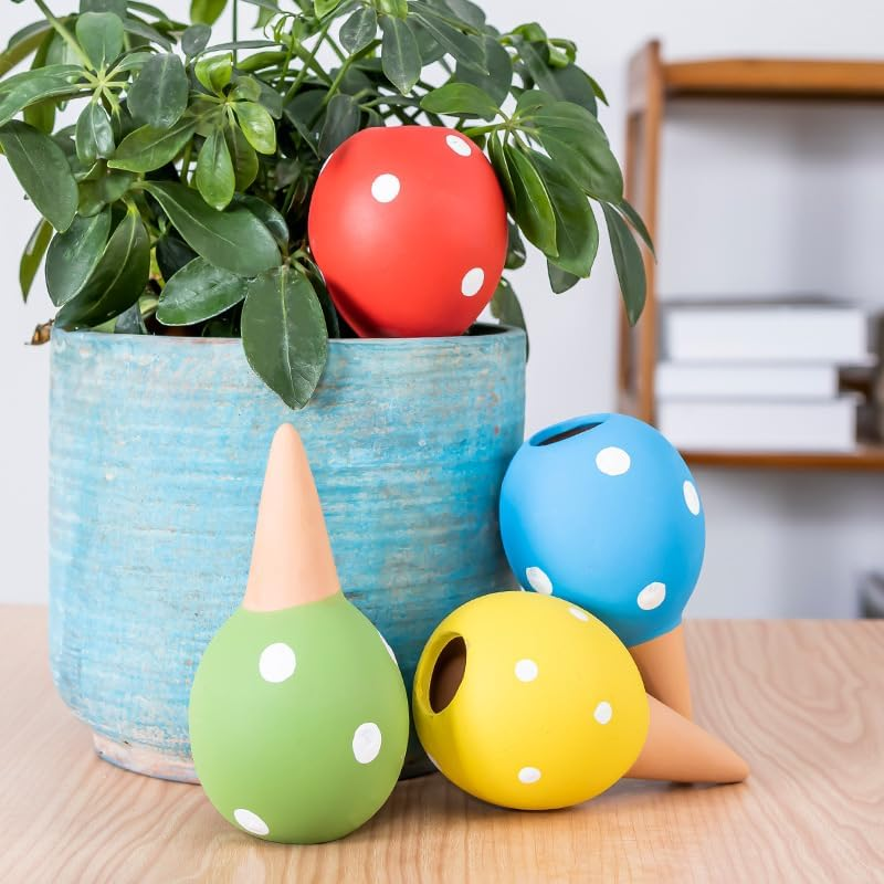 Terracotta Plant Watering Globe Set, 4Pcs Terracotta Self Watering Device Plant Watering Globe, Mushroom Self-Watering Spike, Mushroom Self-Watering Spikes for Indoor Plants image number 2