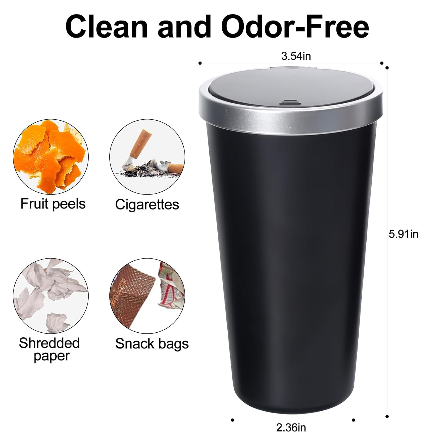 Car Trash Can with Lid, Small Automatic Rebound Portable Trash Bin, Diamond Look Dustbin Organizer for Car Office Home (Silver Black) - Black image number 5