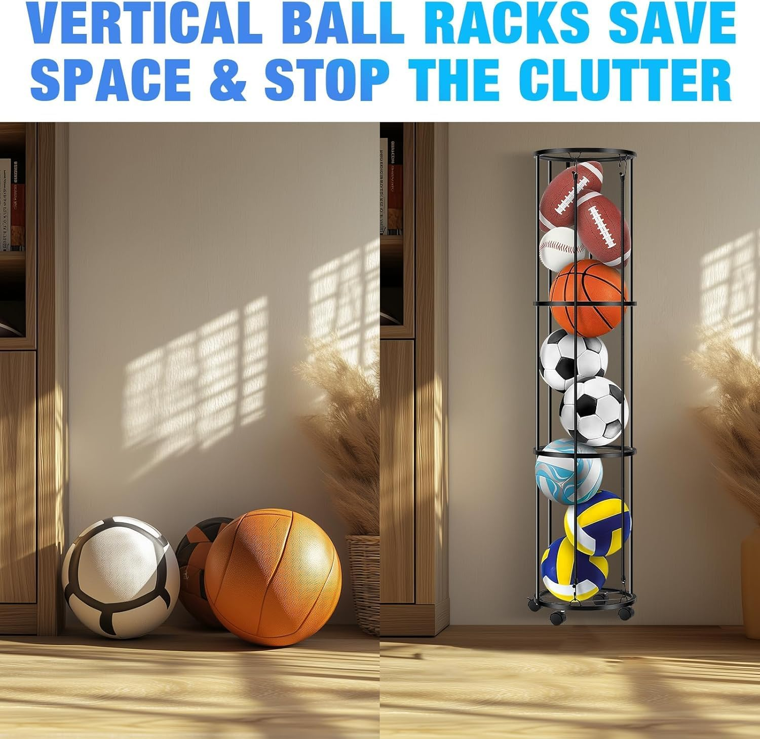 Columnar Vertical Ball Storage Rack, Football Stand, Ball Storage Garage, Ball Holder, Sports Equipment Storage for Garage, Basketball Organizer Rack, Toy/Sports Gear Storage Indoor image number 4