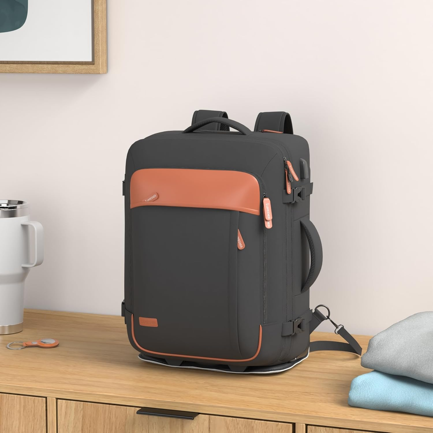 Lumesner Extra Large 40L Travel Backpack, Blue, Unisex, Waterproof, USB Charging Port, Carry-On Approved image number 4