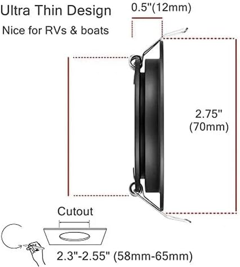 Spring-Type 12 Volt Recessed Lights for RV Boat Trailer Camper-Daylight 6500K 3W 270 Lumens, Low Voltage Downlights Dimmable, Pack of 6 image number 1