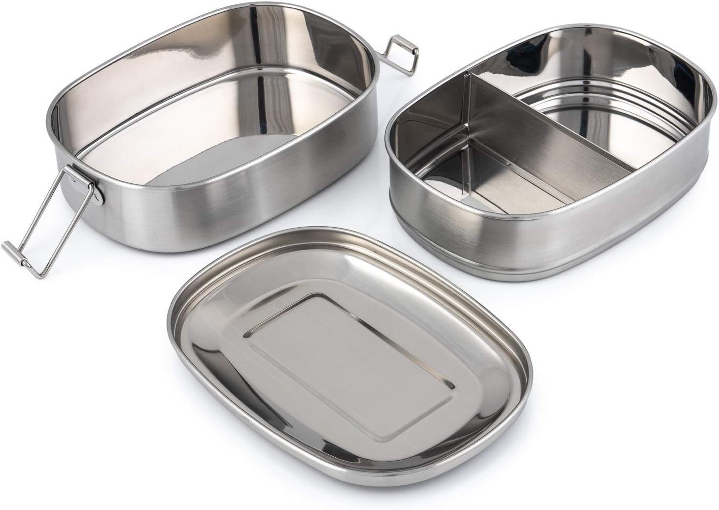 Indian-Tiffin Stainless Steel Double Layer Rectangular Lunchbox with Divider image number 3