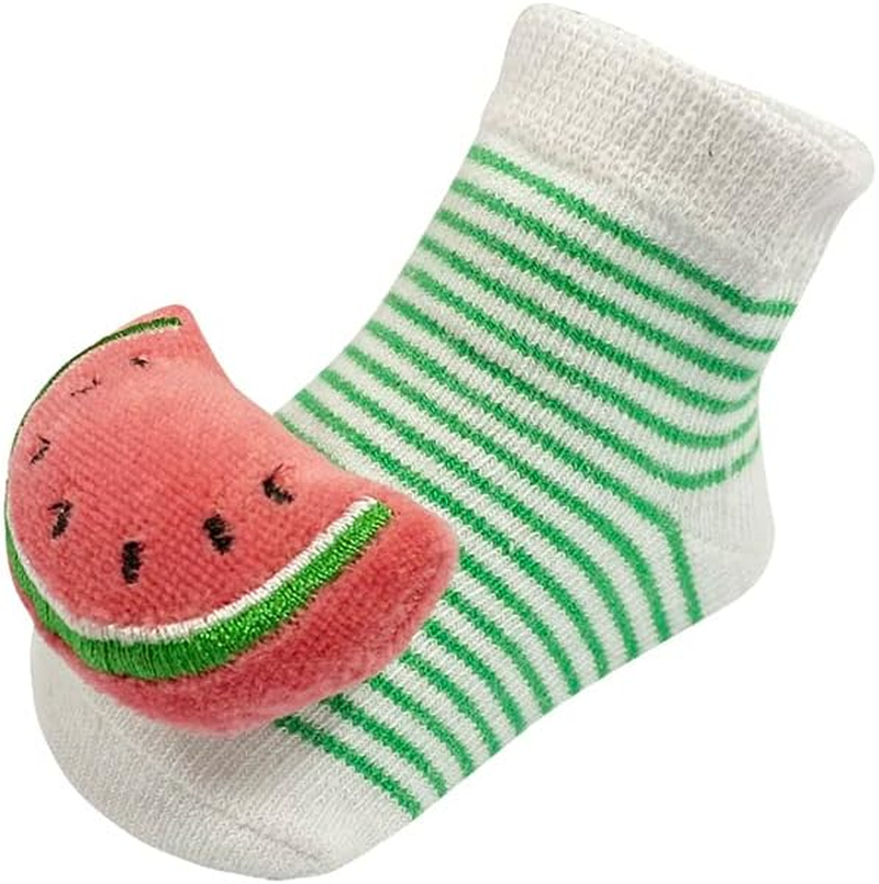 PUPPET Baby Girl Rattle Socks for 0-6 Months Fruit Themed Set Lemon Strawberry Watermelon Infant Socks Rattles image number 1