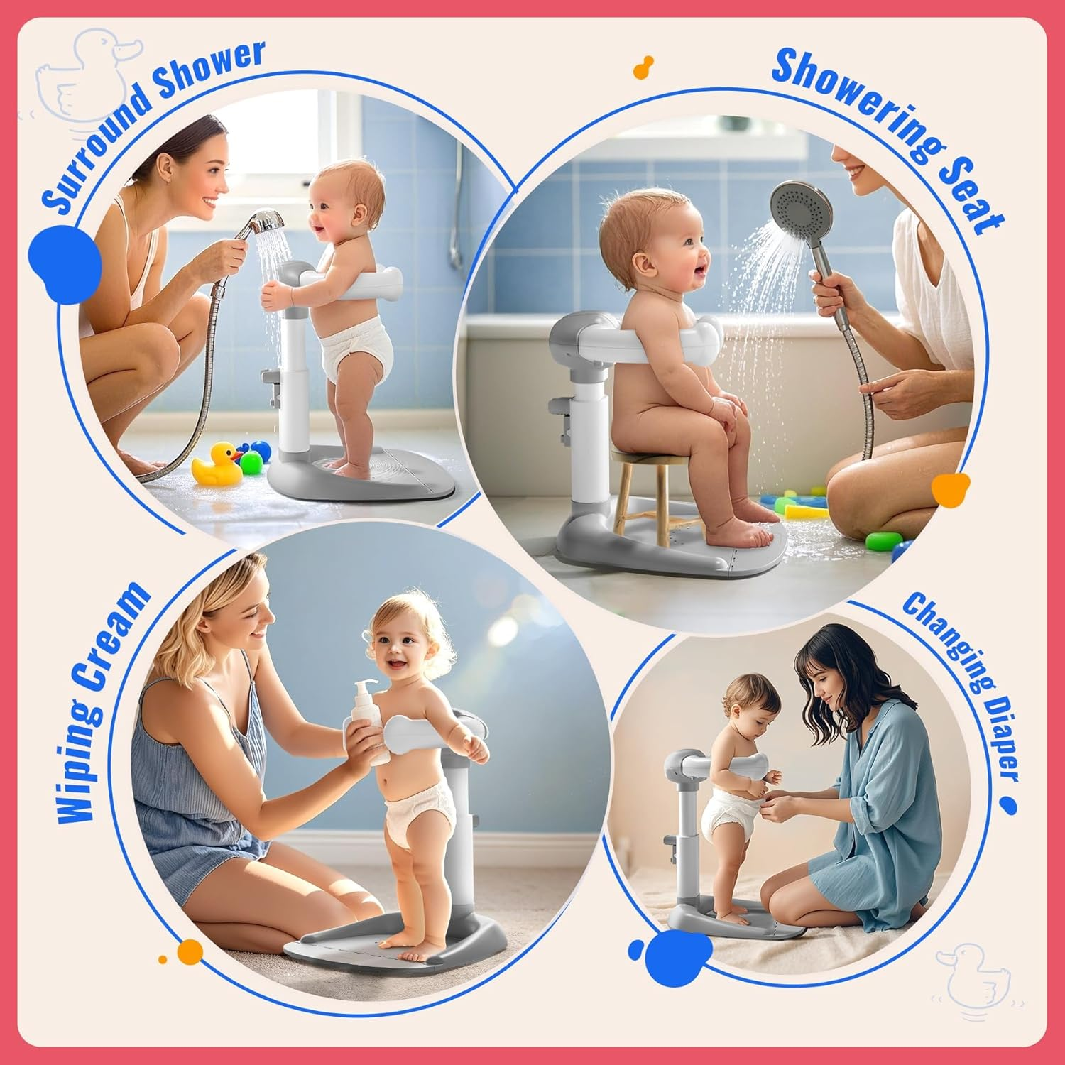 Baby Shower Standing Support, Adjustable Toddler Bath Stand with anti Slip Baseboard, for Changing Clothes, Bathing by Standing up Themselves, Shower Holder Maker Idea 8-36 Months image number 4
