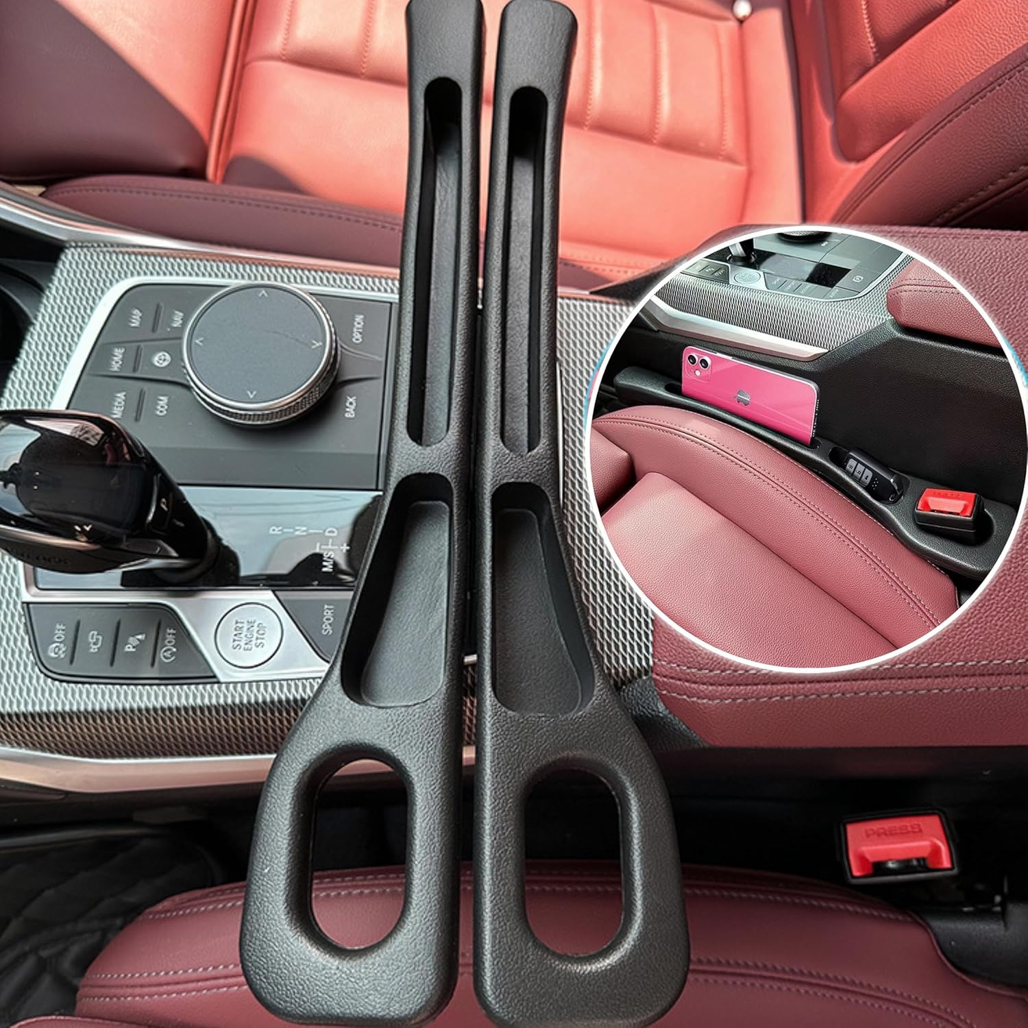 Car Seat Gap Filler of 2, 2025 Upgraded Car Seat Gap Organizer Storage Box,Fills the Gap between the Seat and Console to Prevent Items from Falling Out, Suitable for Cars, SUV and Trucks (Black) image number 5