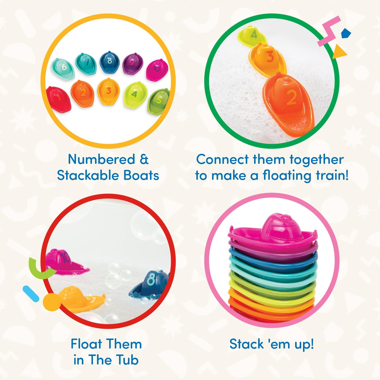 Battat &ndash; 10 Stackin' Bath Boats &ndash; Numbered & Stackable Bathtime &ndash; Floating Toys for the Bath, Pool, Beach &ndash; Educational Toys &ndash; 6+ Months image number 4