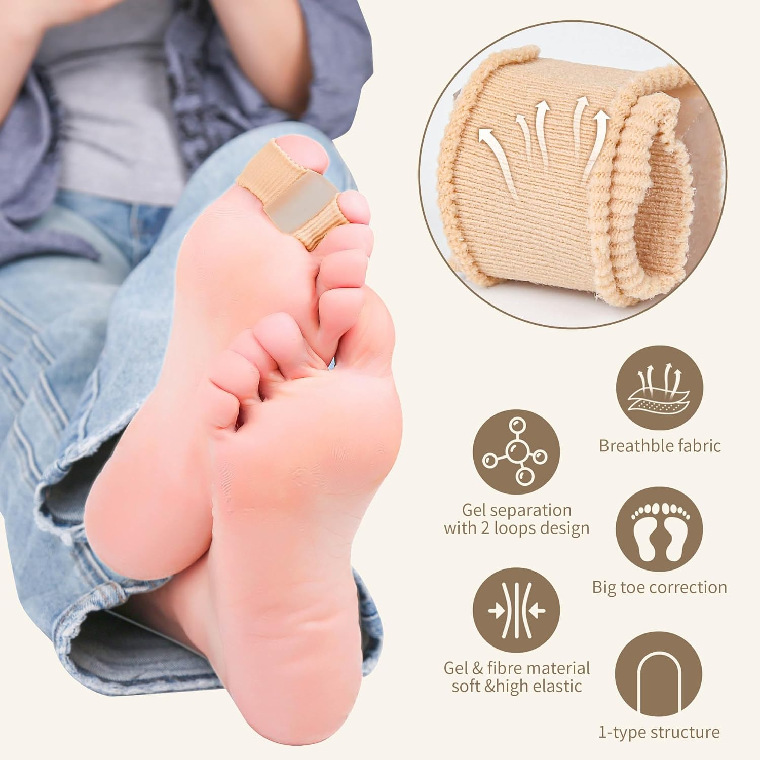 IKEEPVOX Gel Bunion Toe Separators &ndash; Overlapping Toe Corrector with 2 Loops for Hammer Toe & Hallux Valgus Relief, Flexible Toe Spacers for Women & Men (2-Pack) image number 3