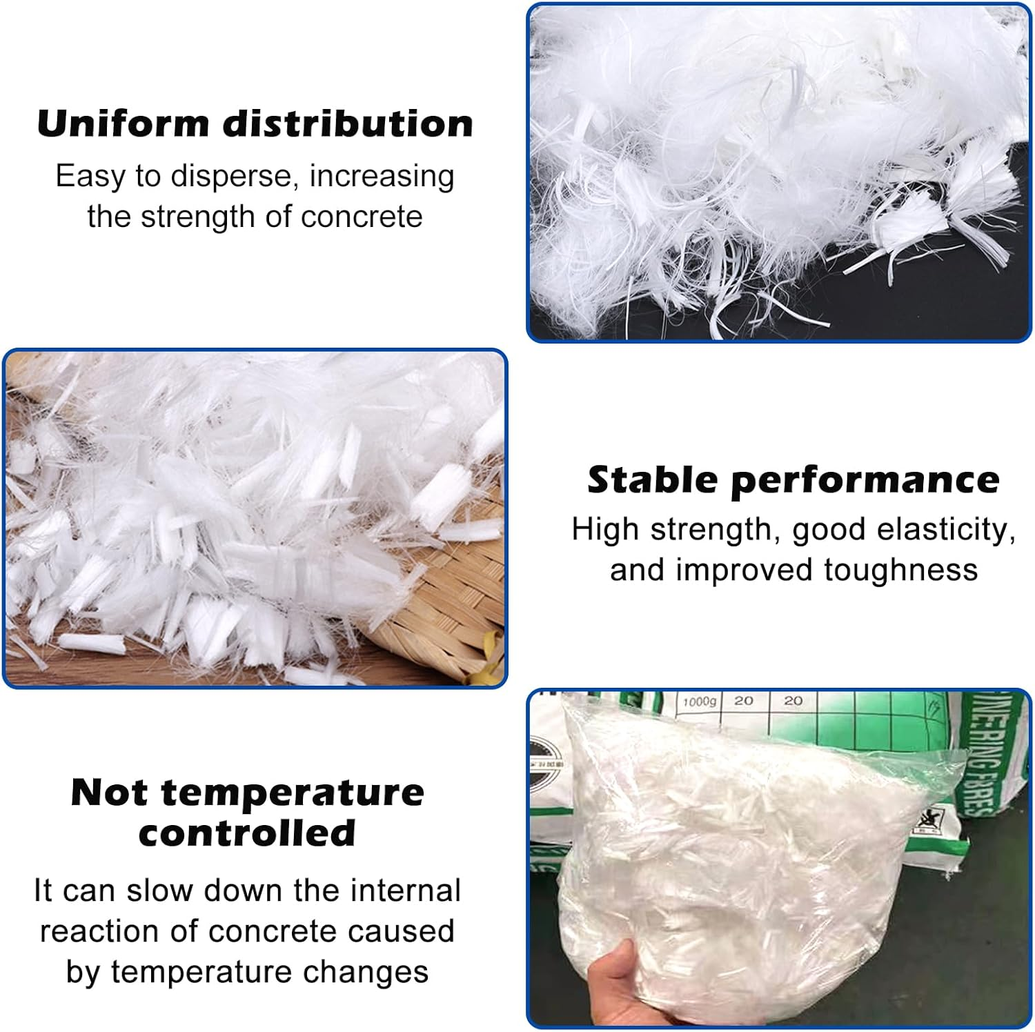 1 Kg Polypropylene Fibre, Poly Fibres for Concrete, Mortar, Plaster, Cement Mortar, Polypropylene Fibres Reinforcement and Resistance, Prevents Cracking, Reduces Shrinkage, Homogeneous Distribution Of image number 5