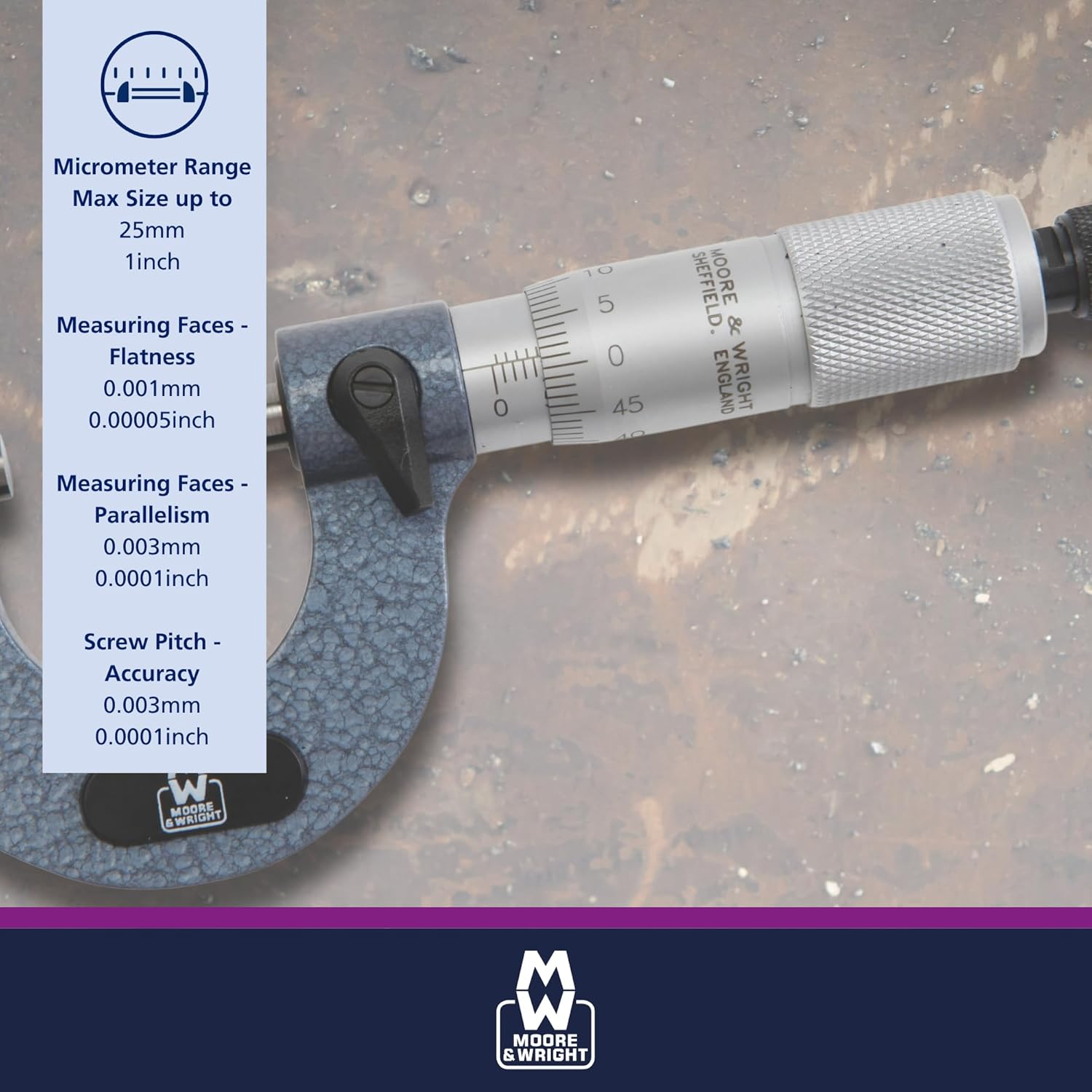 Moore & Wright Traditional outside Micrometer, 0-25Mm