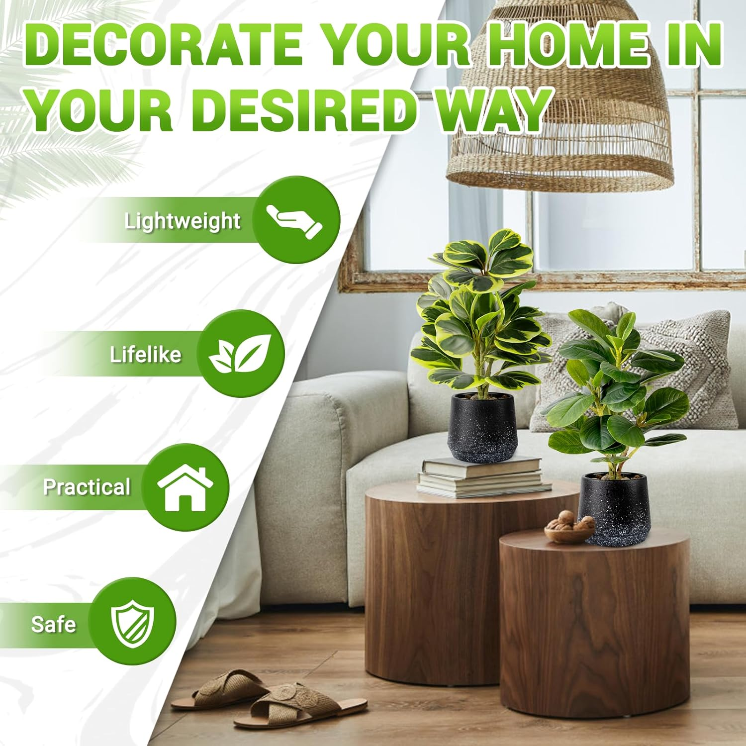 2 Pack Realistic Artificial Potted Plants Peperomia Obtusifolia, 11" Small Faux Greenery for Desk, Bathroom, Office, or Home Decor (Evergreen, Maintenance Free) image number 3