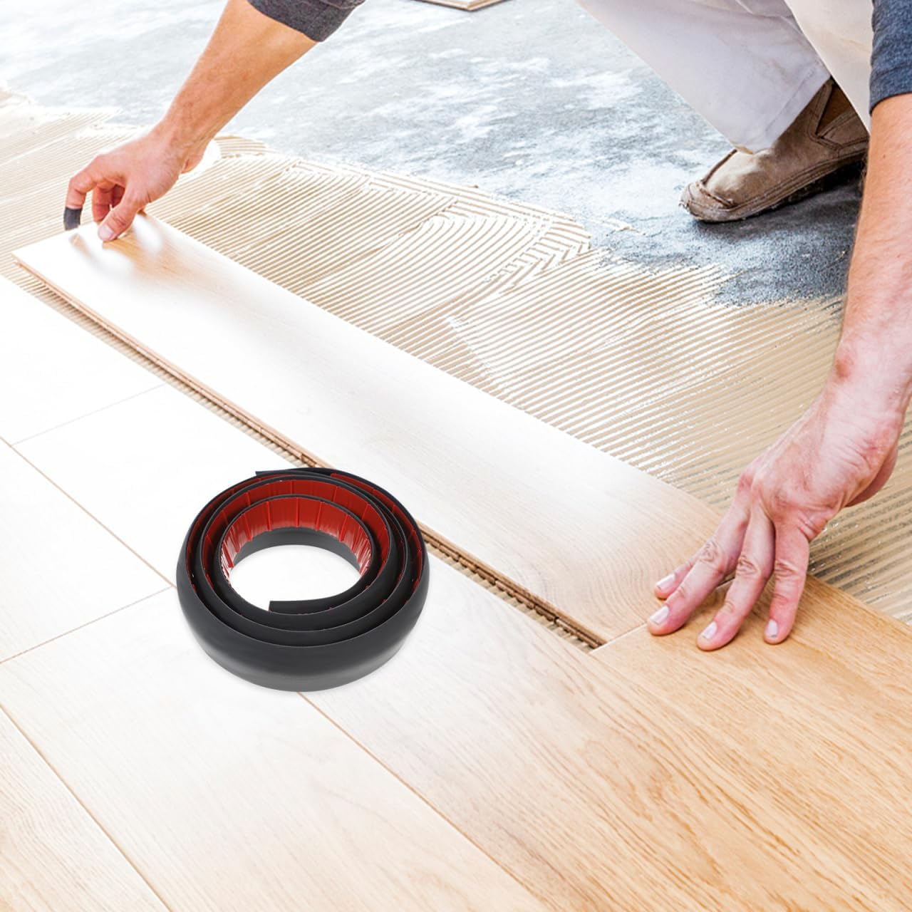 TEHAUX Floor Transition Strip - Self Adhesive Carpet Flooring Strip Edging Trim Black 5Mm for Doorways Door Threshold image number 1