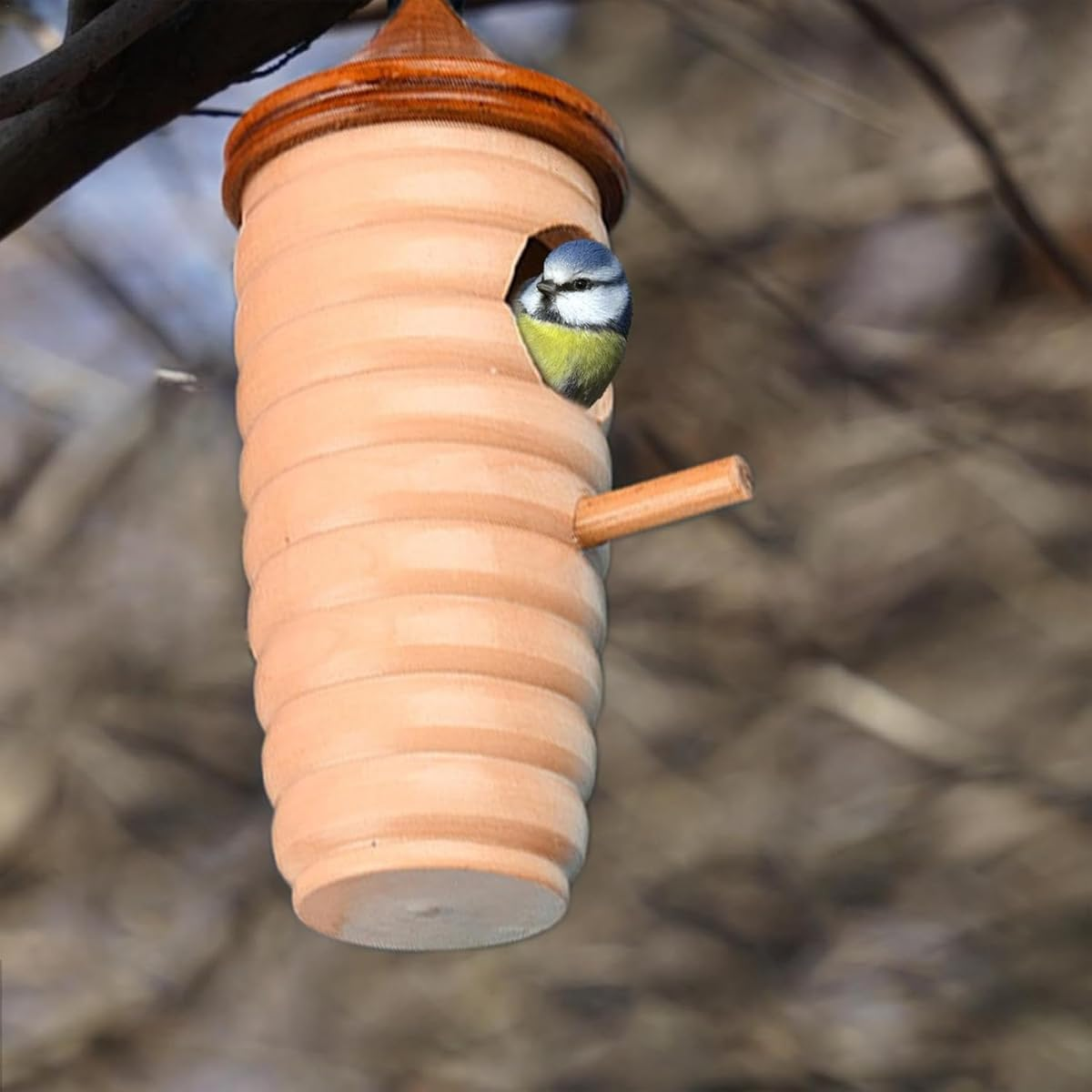 AIMALL Hummingbird Nesting House Set, Handcrafted Wooden Bird Cages with Feeder, Decorative Home and Garden Ornaments image number 4