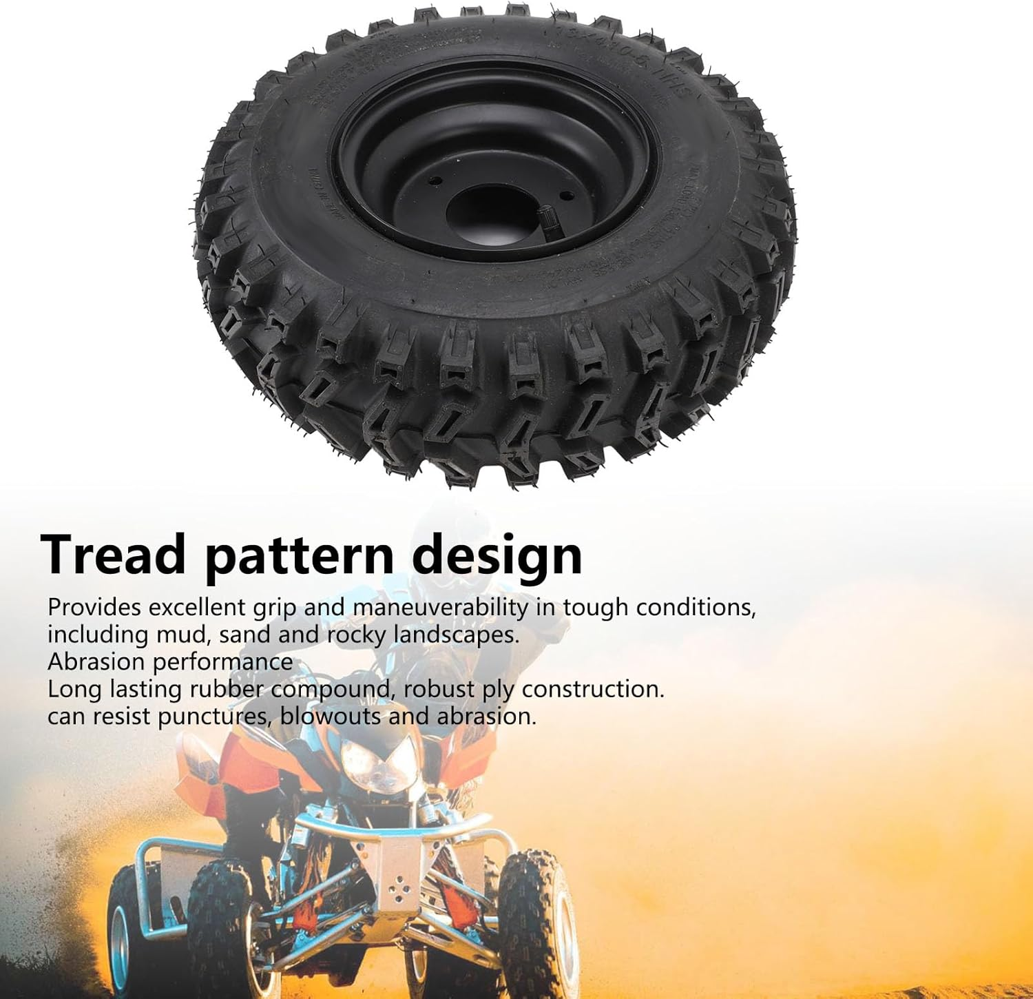 Generic ATV Tubeless Tire, 13X4.1 6 Inch Front Wheel Rear Wheel Tire with Rim, Vacuum Tyre for ATV Quad off Road Go Kart Cart Mini Bike Lawn Mower image number 2