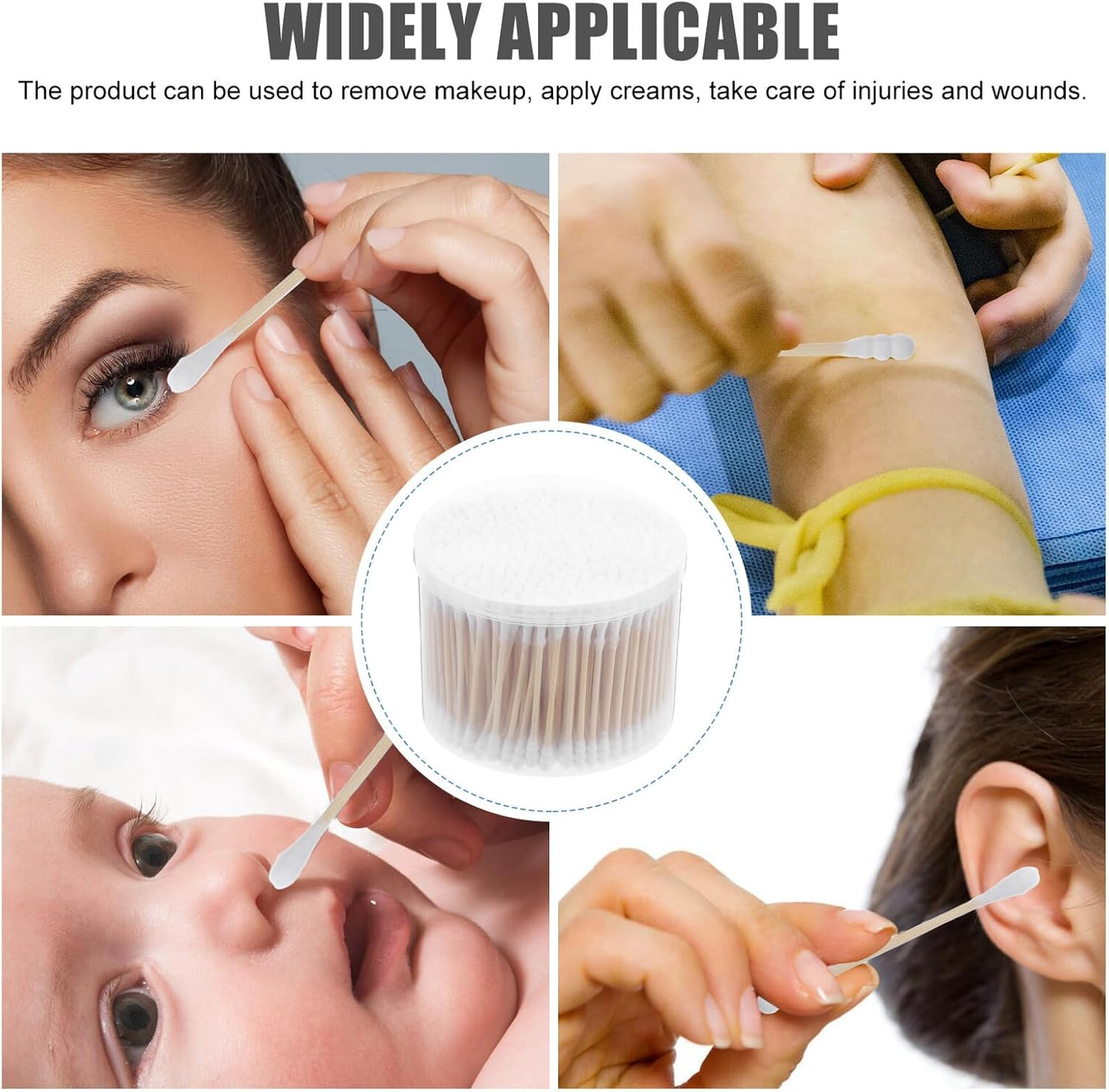 GANAZONO 500Pcs Dual-Ended Cotton Swabs with Wooden Stems for Ear Cleaning and Makeup Removal Soft round Cotton Tips for Cosmetic Use and Hygiene Lightweight Portable Health Care Essentials