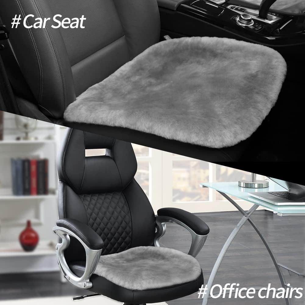 LLB Genuine Sheepskin Car Seat Cushion Seat Covers for Cars Trucks SUV Comfort Seat Protector Pad for Car Driver Seat Car Accessories for Women Office Chair Car Decor (Grey, Front Seat Cushion-1 Pc) image number 2