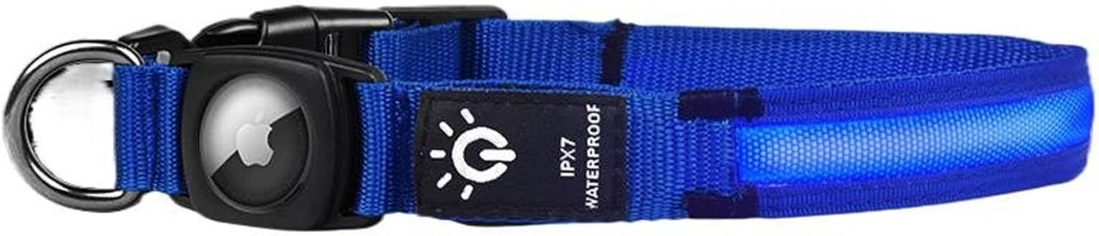 Airtag Dog Collar, Dog Collar Light, Dog Collar Airtag Holder, Waterproof, USB Charging, Night Walking Dog Light/173 (Color : Red Fiber Optic Model, Size : Large)