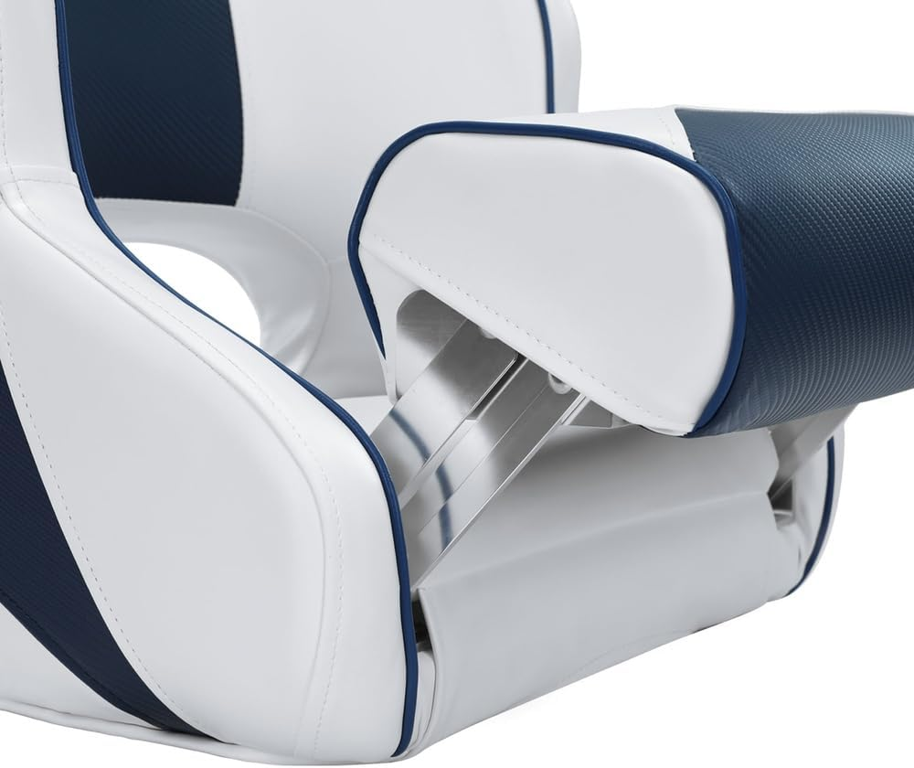 Boat Seats, 15Cm Thick Padding Folding Seat Swivel Chair Floor Chairs Marine Seating Fishing Outdoor Accessories, with Backrest All Weather Conditions Stainless Steel White Blue image number 4