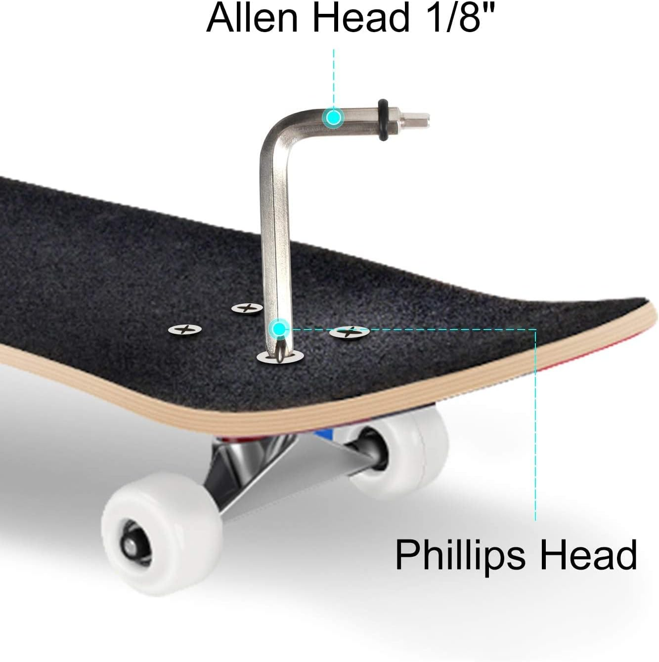 All-In-One Skate Tools - Multi-Function Portable Skateboard T Tool Accessory with T-Type Allen Key and L-Type Phillips Head Wrench Screwdriver image number 4