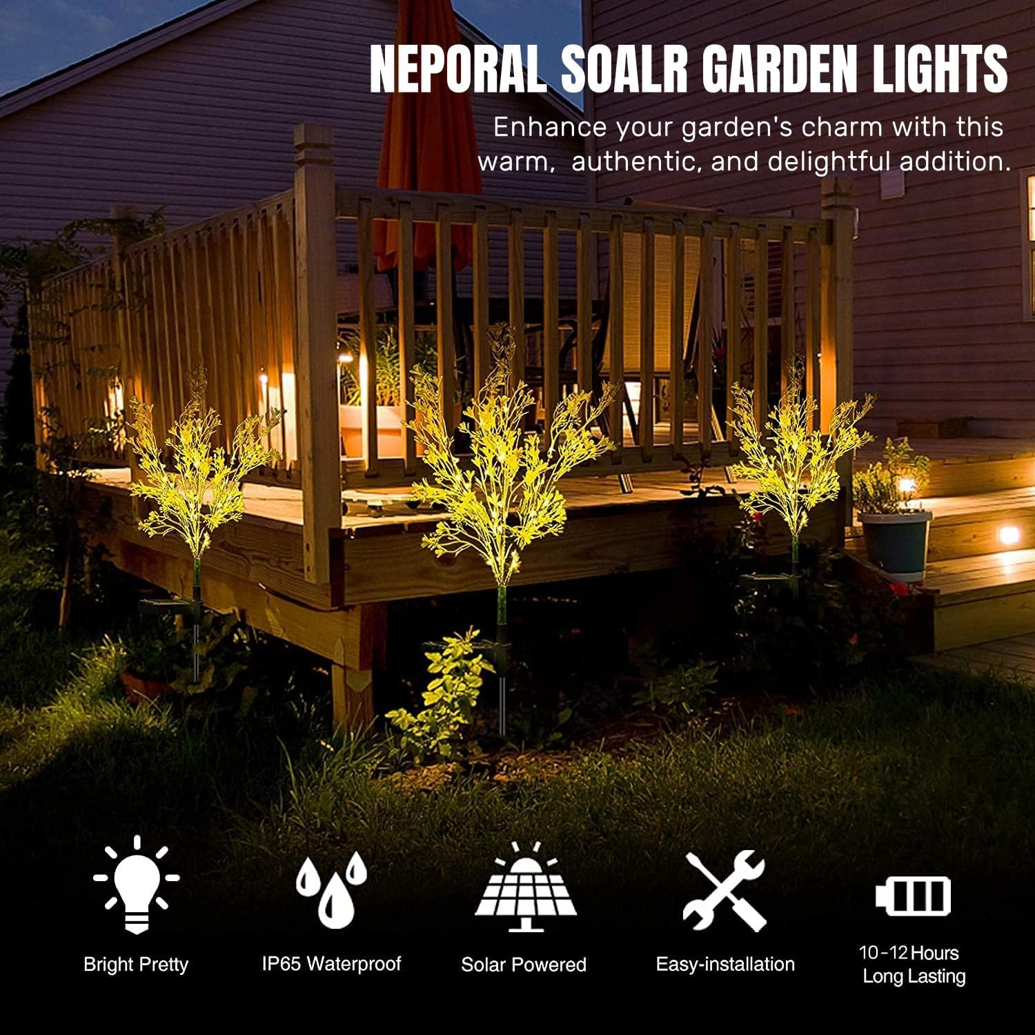 Neporal Solar Garden Lights Outdoor Decorative, Solar Flowers Lights Dusk to Dawn, Solar Garden Stake Lights Waterproof IP65, Solar Powered Flower Lights - Gardening Gifts for Women - Golden image number 7
