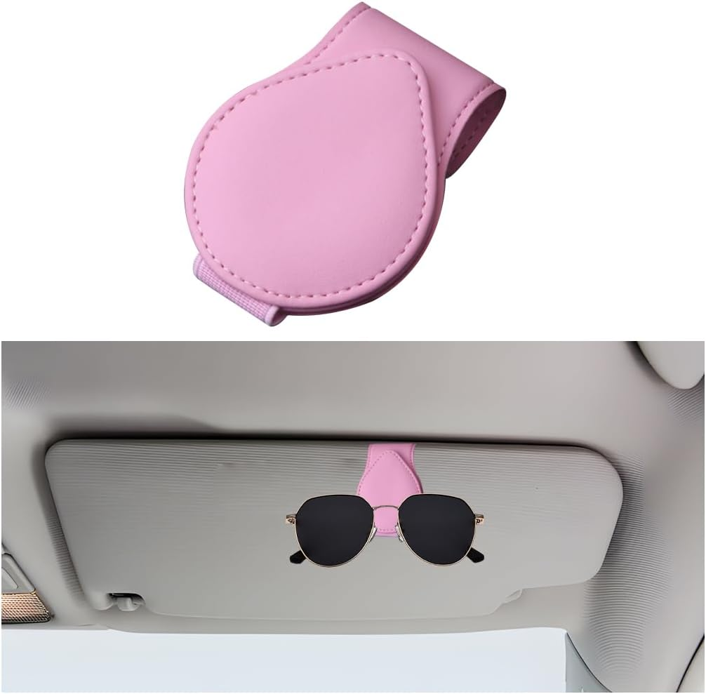 Mandark Magnetic Sunglass Holder for Car Visor, Leather Vehicle Eyeglass Hanger Clip, Automotive Interior Ticket Card Glasses Organizer Clamp Accessories, Universal for SUV, Sedan, Truck(Pink) - Beige image number 6