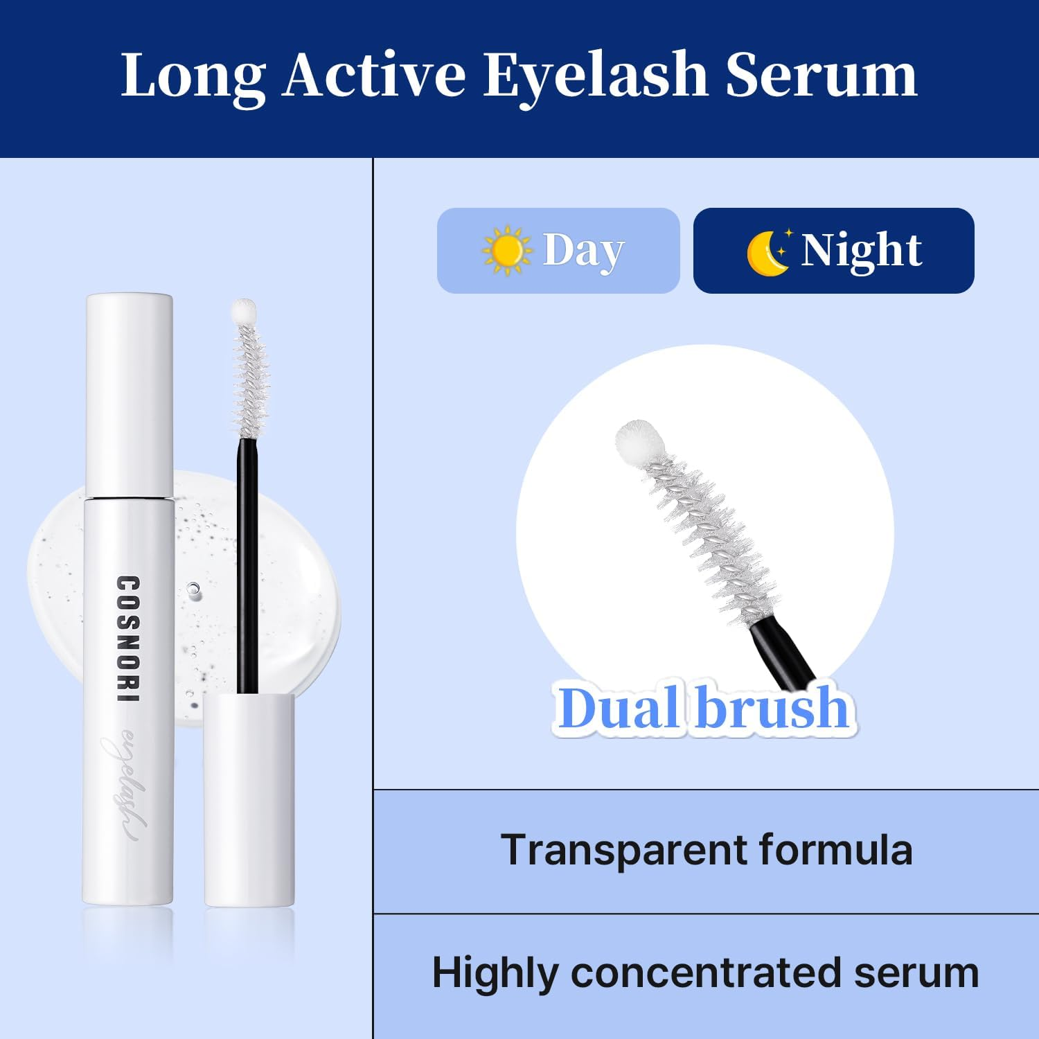 COSNORI Long Active Eyelash Serum - Korean Eyelash Boost Serum &ndash; Eyebrow Growth Enhancer for Longer and Thicker &ndash; Vegan, Irritation Free- Peptides, Hyaluronic Acid, 0.3 Fl.Oz. image number 5