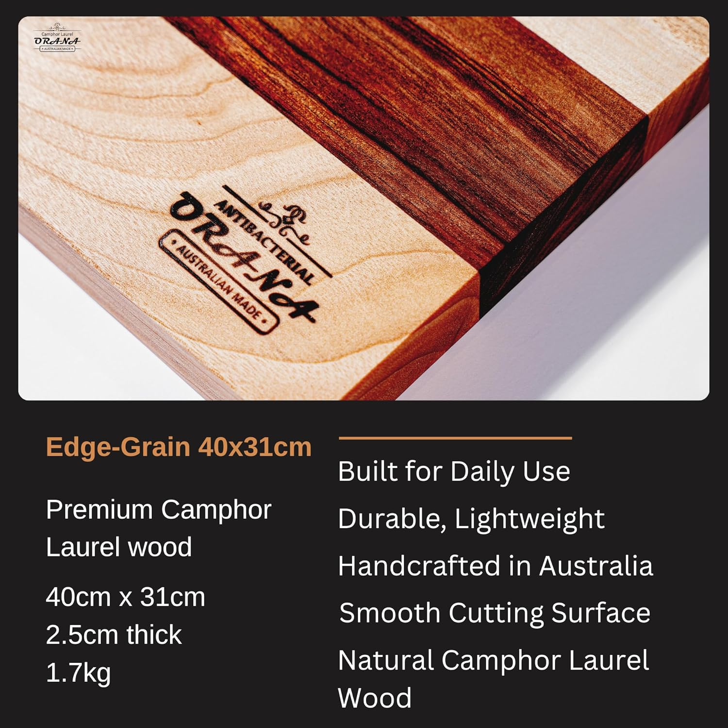 Orana 40X31Cm Camphor Laurel Edge Grain Made in Australia Anti-Bacterial Handmade Chopping Cutting Board&hellip;