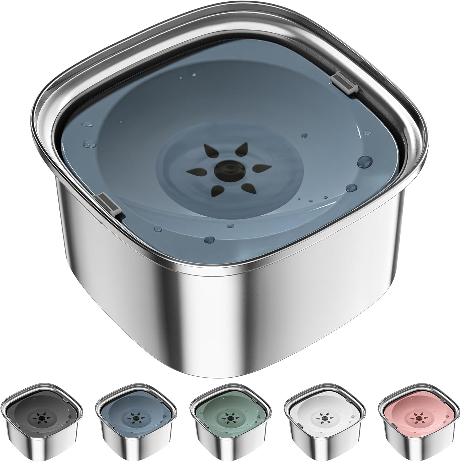 UPSKY 3L Dog Water Bowl 101Oz Stainless Steel Dog Bowl No Spill Large Capacity Dog Food Water Bowl Slow Water Feeder,Spill Proof Pet Water Dispenser Vehicle Carried Travel Water Bowl Dogs,Cats 1.Grey