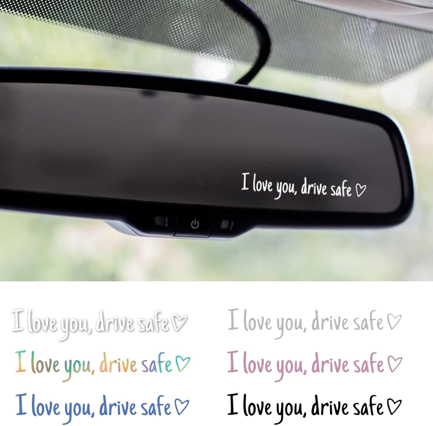 6Pcs Car Mirror Stickers | I Love You Drive Safe Sticker | Rearview Mirror Decal with Heart | Safe Driving Decals Funny Car Stickers | Waterproof Windshield Rearview Letter Sticker image number 2