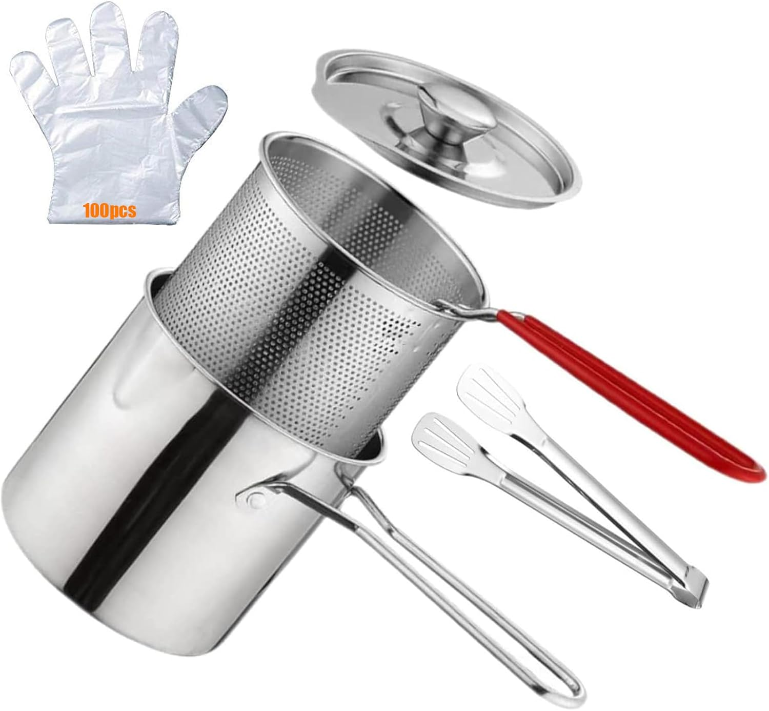 1 Set Kitchen Fry Pot Deep Frying Basket Food Cooking Pot Mesh Fryer Basket with Fried Wire Baskets Deepen Milk Pan with Basket for Chip Fried Chicken image number 4