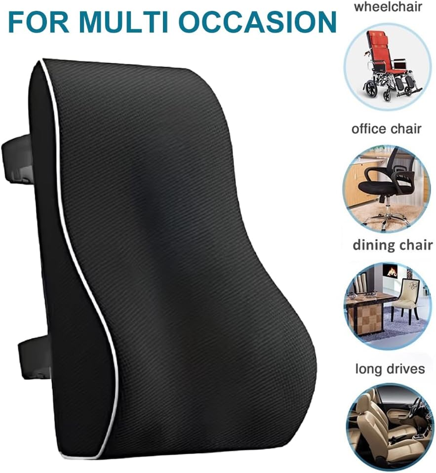 Ergonomic Lumbar Support Cushion, Memory Foam Back Support for Car Seat Office Chair Gaming Chair, Backrest with Breathable 3D Mesh Cover & Dual Adjustable Straps (Black) image number 6