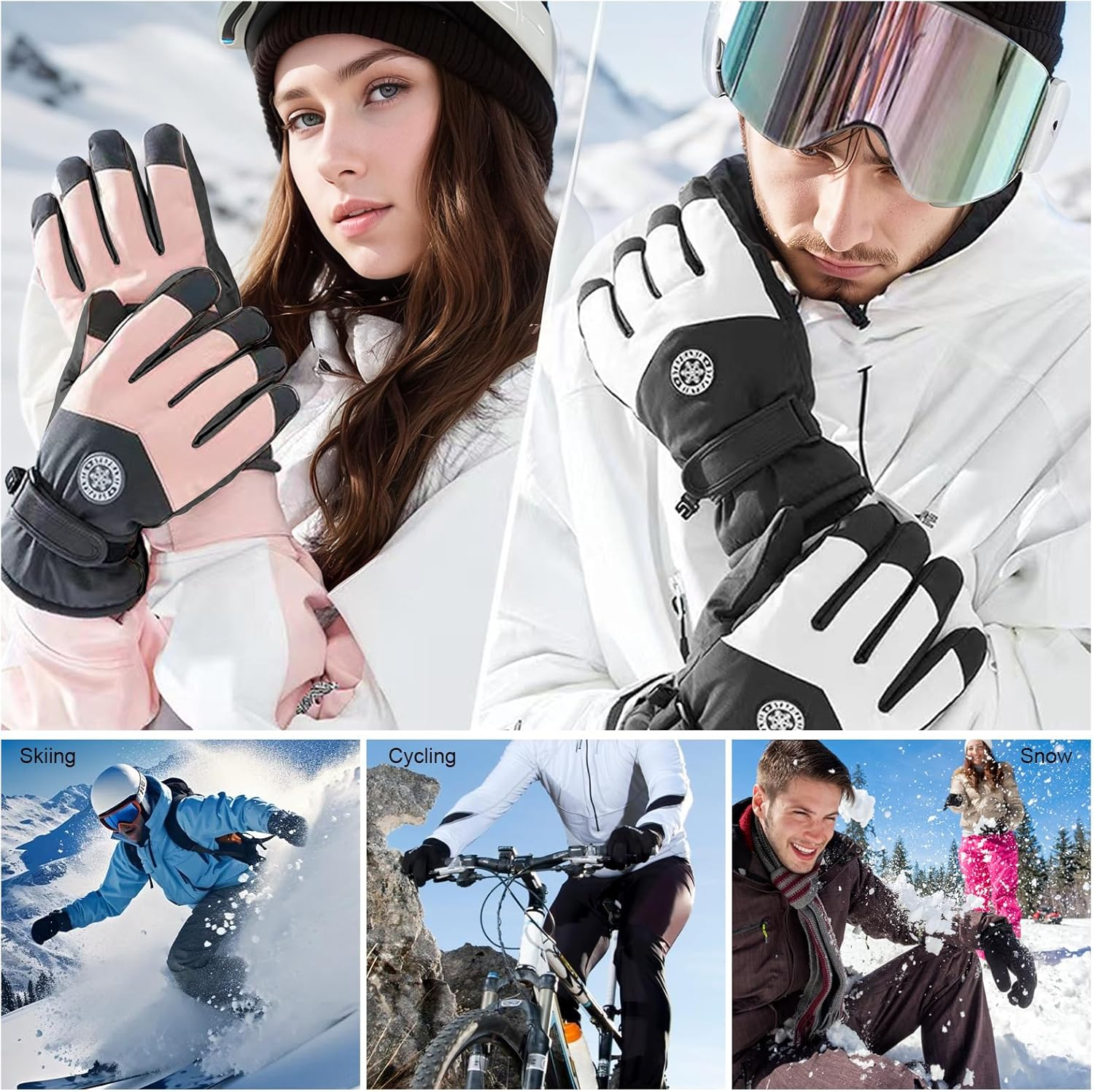 COZY CORE Ski & Snow Gloves, Waterproof Touchscreen Cold-Weather Gloves with Thermal Insulation for Skiing, Snowboarding, Cycling, Hiking - Unisex Windproof Hand Warming - Grey image number 6