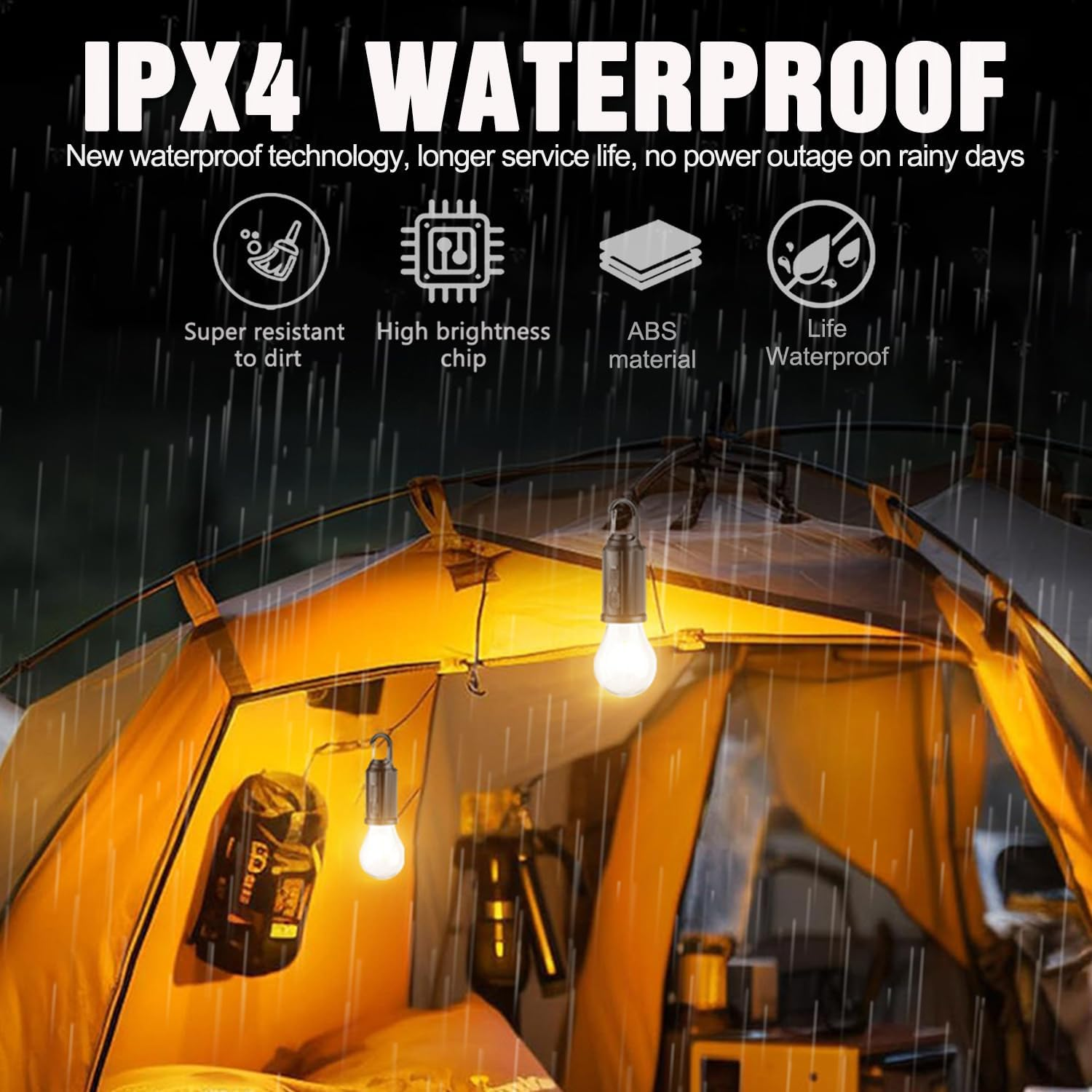 HYVCZP Solar Tent Lamp Portable LED Tent Lights, Hook Hurricane Emergency LED Camping Light Bulb, USB Rechargeable Lantern Bulb for Camping Hiking Backpacking Fishing Outage (3) image number 6