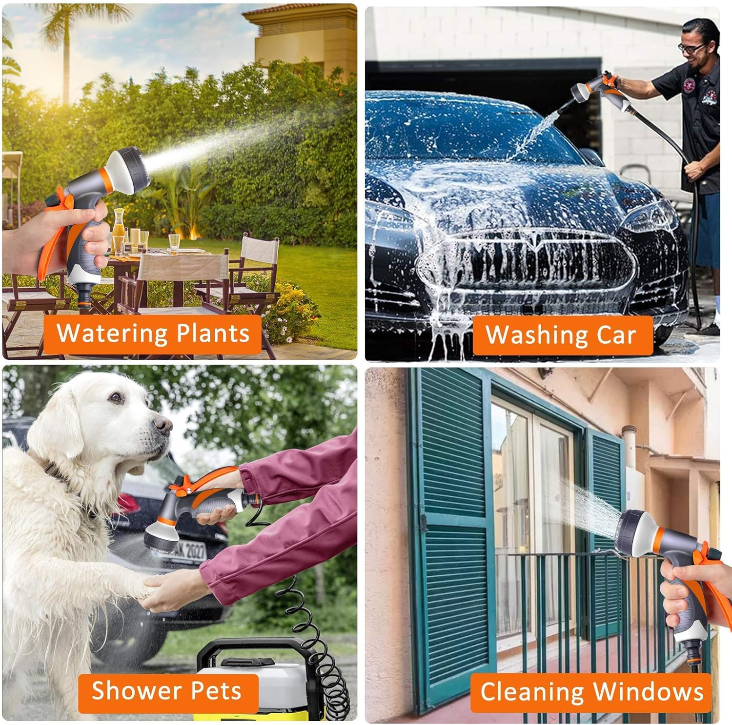 Garden Hose Pipe Spray Gun Set, 8 Adjustable Patterns High Pressure Spray Nozzle, with Hose Connectors, Perfect for Watering Plants or Lawns, Shower Pets, Car Washing, Cleaning Windows image number 3