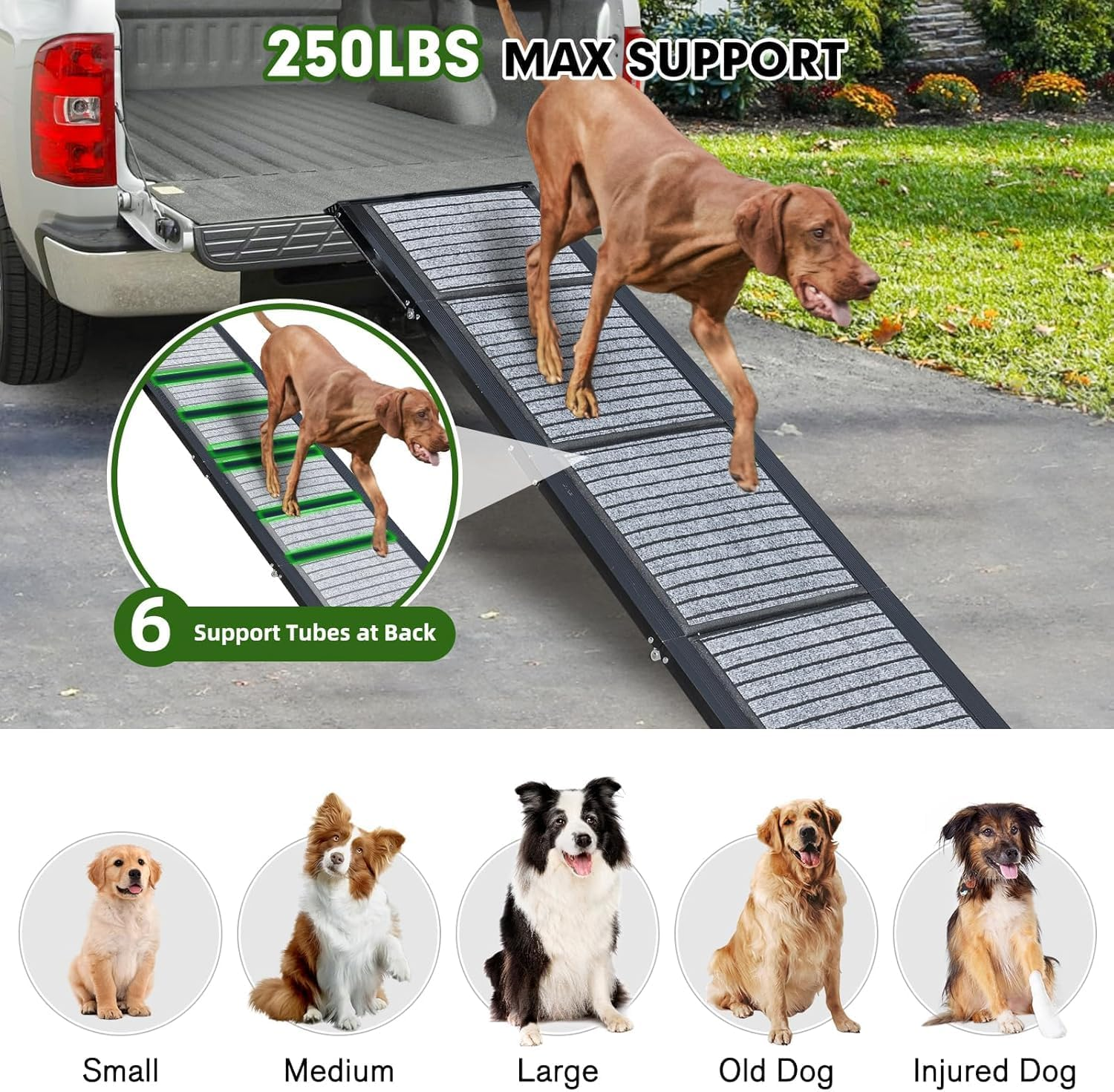 180CM Foldable Dog Car Ramp,48Cm Widen Dog Steps for Large Dogs with Non-Slip Surface,Portable Aluminum Folding Pet Ramp for Dogs,Lightweight Dog Stairs for Cars SUV & Trucks, Supports up to 110KG image number 1