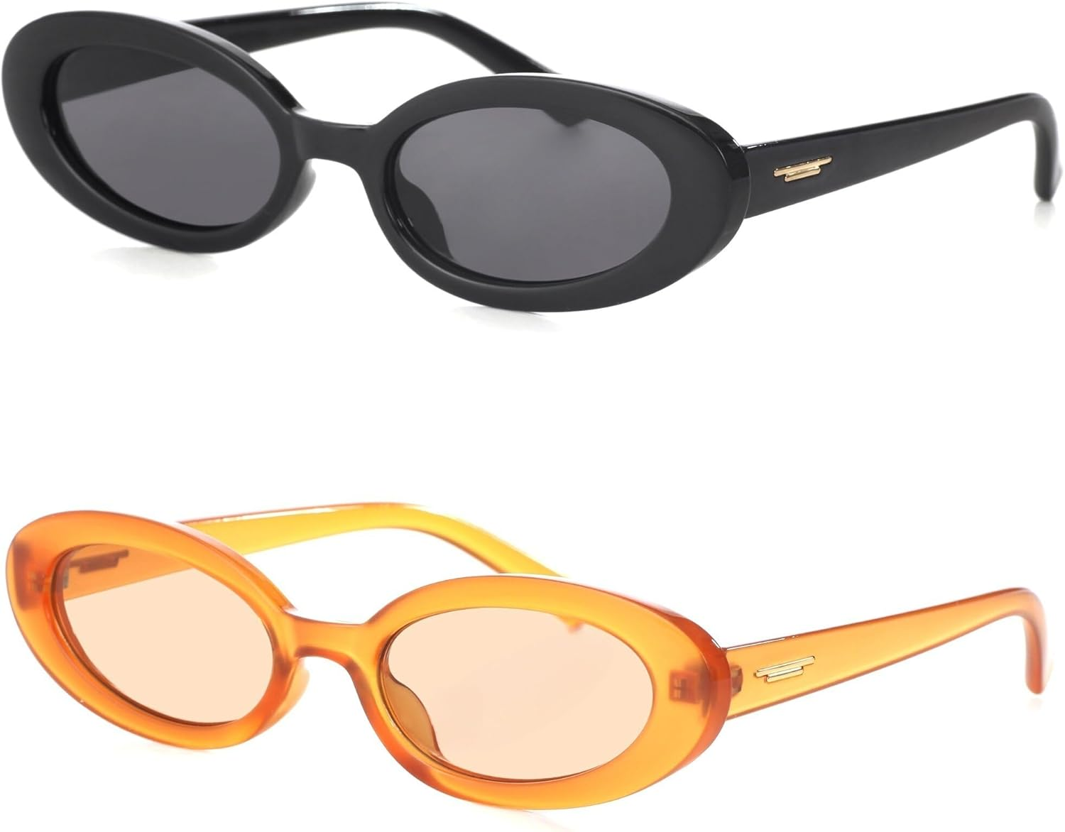 Teumire Retro Oval Sunglasses for Women Men Tiny Narrow 90S Style Small Sun Glasses 2 Pack image number 3