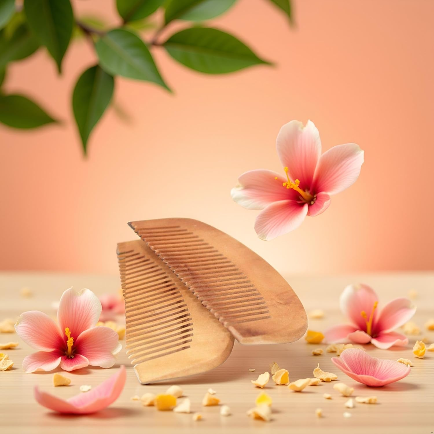 2 PCS Peach Wood Wooden Comb Anti-Static Comb Close Tooth image number 6