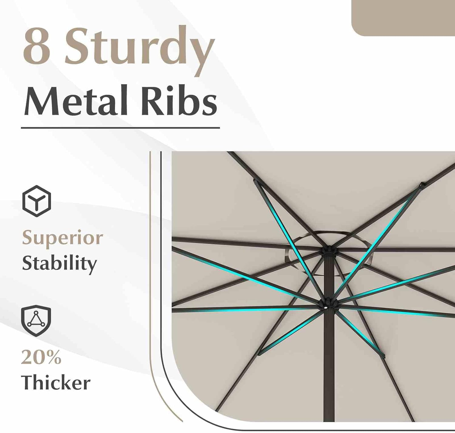 Costway 3.6 M Patio Umbrella, Outdoor Market Umbrella W/Crank Handle, 8 Sturdy Ribs, Double-Tiered Table Umbrella, Sun-Protective Waterproof Canopy round Parasol for Garden Backyard Deck Pool Lawn image number 3